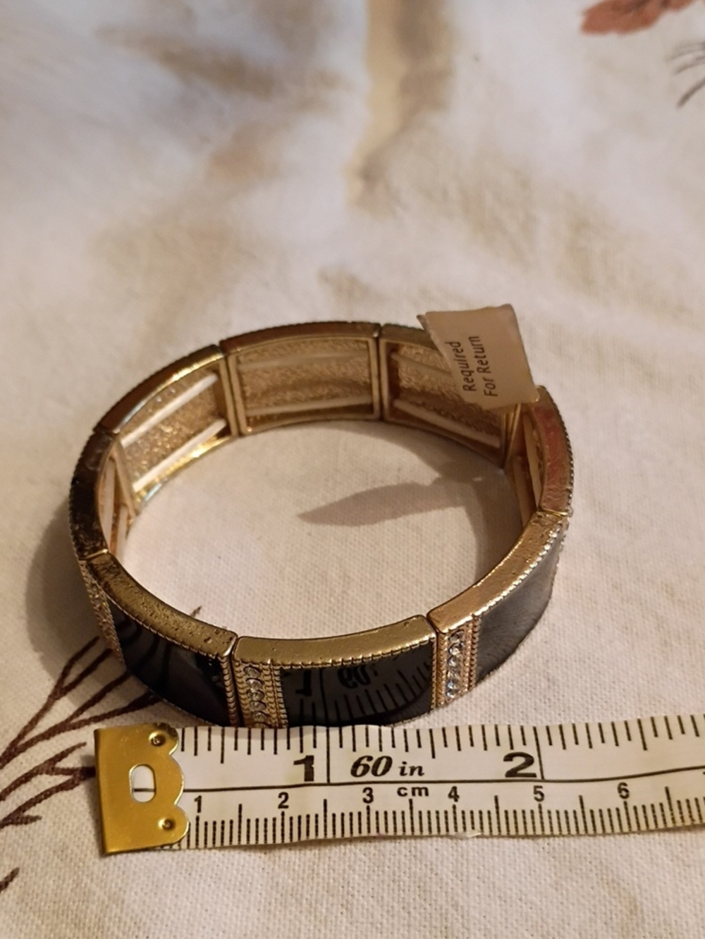 Source Unknown Gold Tone Black Panel Stretch Bracelet